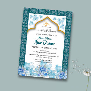Elegant Blue Floral Ramadan Iftar Invitation