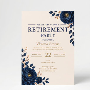 Elegant Blue Floral Retirement Party Invitation