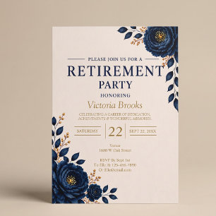 Elegant Blue Floral Retirement Party Invitation