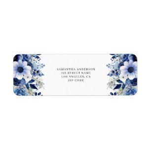 Elegant Blue Floral Return Address 