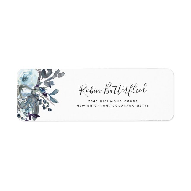 Elegant Blue Floral Return Address (Front)