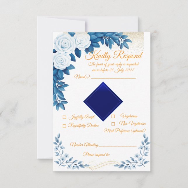 Elegant Blue Floral RSVP Card (Front)