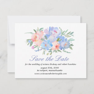 Elegant Blue Floral Save the Date Card Photo