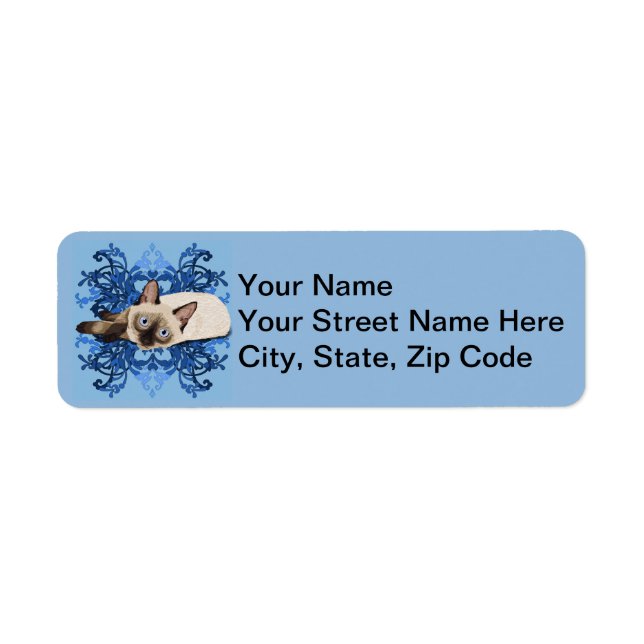 Elegant Blue Floral Siamese Cat Pretty Feline (Front)