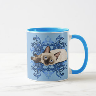 Elegant Blue Floral Siamese Cat Pretty Feline Mug