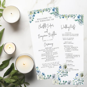 Elegant Blue Floral Spring Garden Wedding Program