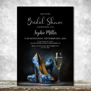 Elegant Blue Floral Stiletto Shoes Bridal Shower Invitation