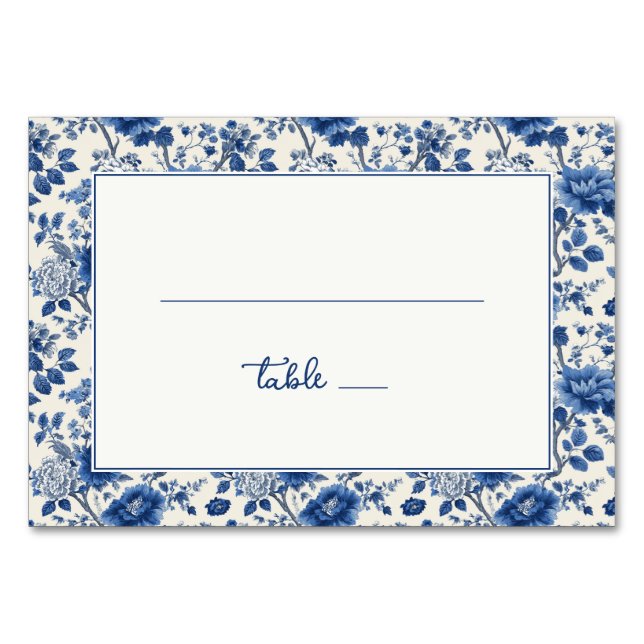 Elegant Blue Floral Table Number (Front)