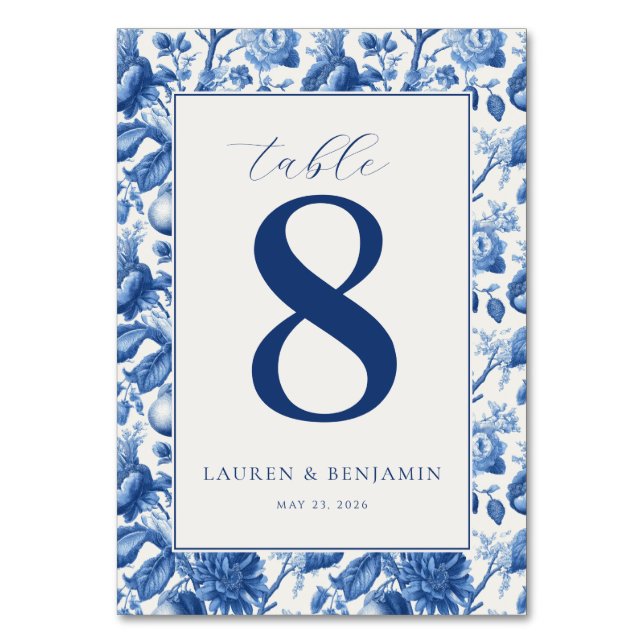 Elegant Blue Floral Table Number (Front)