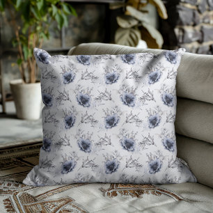 Elegant Blue Floral Throw Pillow