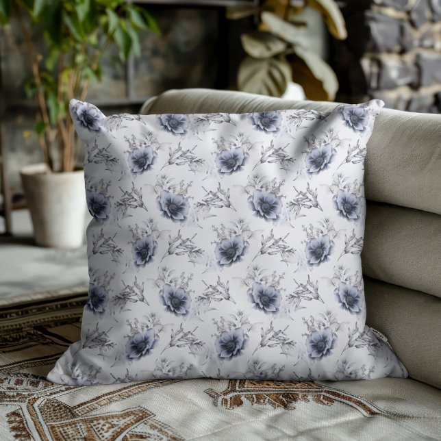 Elegant Blue Floral Throw Pillow (Creator Uploaded)