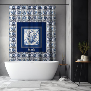 Elegant Blue Floral Toile Monogram