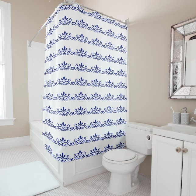 Elegant Blue Floral Vector Pattern on White (In Situ)