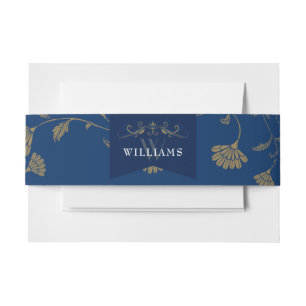Elegant Blue Floral Vintage Chic Library Wedding Invitation Belly Band