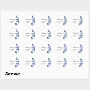 Elegant Blue Floral Vintage Wedding Classic Round Sticker