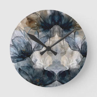 Elegant Blue Floral Watercolor Abstract Round Clock