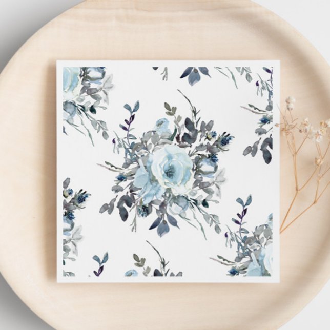 Elegant Blue Floral Watercolor Wedding Napkin (Creator Uploaded)