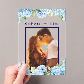 Elegant Blue Floral Wedding  Acrylic Invitations