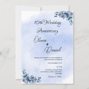 Elegant Blue Floral Wedding Anniversary Invitation