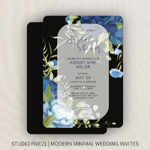 Elegant Blue Floral Wedding Bridal Shower Invitation