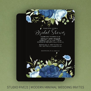 Elegant Blue Floral Wedding Bridal Shower Invitation