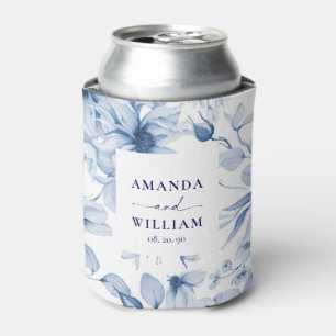 Elegant Blue Floral Wedding Can Cooler