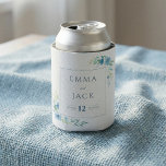 Elegant blue floral wedding can cooler<br><div class="desc">This elegant blue floral wedding can cooler design showcases soft watercolour blooms and greenery framing refined serif typography on a pale background. Ideal for keeping drinks chilled at your reception, hen do, or engagement party, it coordinates perfectly with matching blue wedding stationery. The romantic botanical artwork and cool tones suit...</div>
