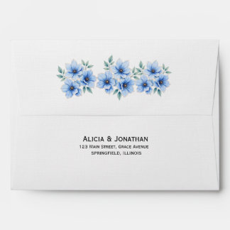 Elegant Blue Floral Wedding Envelope