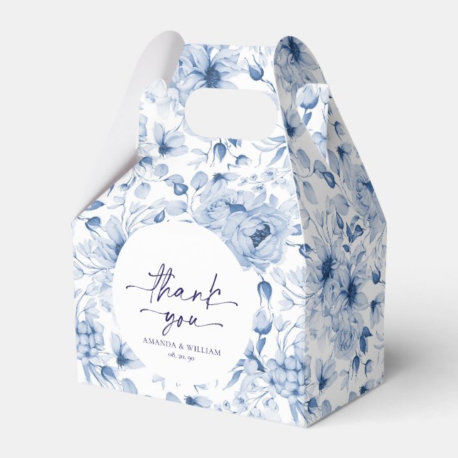 Elegant Blue Floral Wedding Favour Box (Front Side)
