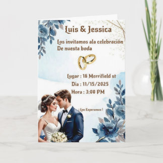 Elegant Blue Floral Wedding Invitation