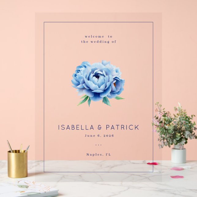 Elegant Blue Floral Wedding Invitation (Mariage)