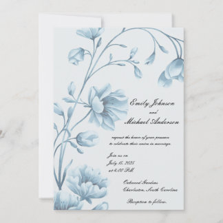 Elegant Blue Floral Wedding Invitation