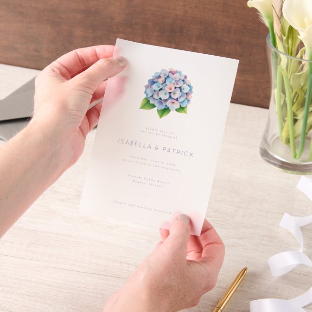 Elegant Blue Floral Wedding Invitation (Handheld)