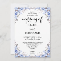 Elegant Blue Floral Wedding Invitation