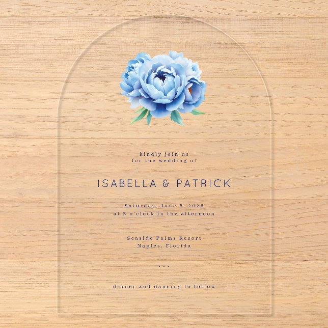 Elegant Blue Floral Wedding Invitation (Front)