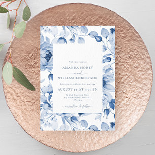 Elegant Blue Floral Wedding Invitation