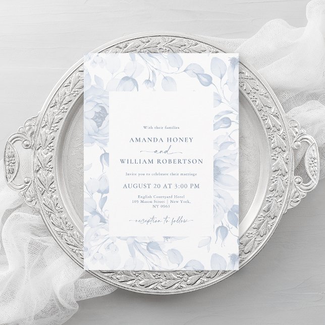 Elegant Blue Floral Wedding Invitation (Creator Uploaded)