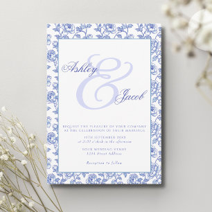 Elegant Blue Floral Wedding Invitation