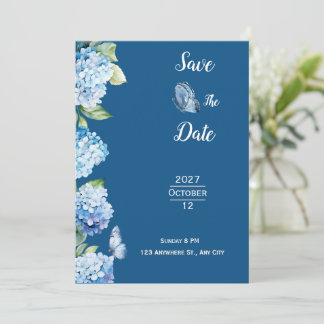 Elegant Blue Floral Wedding  Invitation