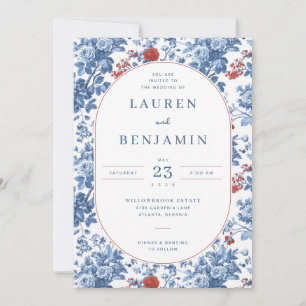 Elegant Blue Floral Wedding Invitation