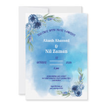 Elegant Blue Floral Wedding Invitation
