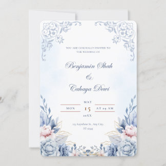 Elegant Blue Floral Wedding Invitation