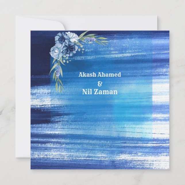 Elegant Blue Floral Wedding Invitation (Front)