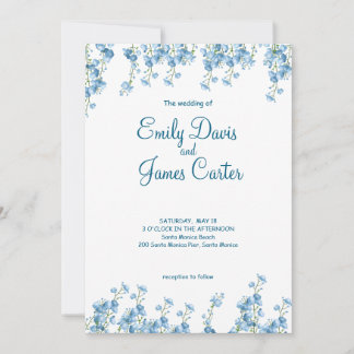 Elegant Blue Floral Wedding  Invitation