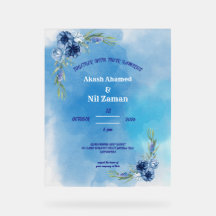 Elegant Blue Floral Wedding Invitation