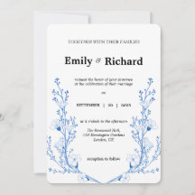 Elegant Blue Floral Wedding Invitation | Modern Bo