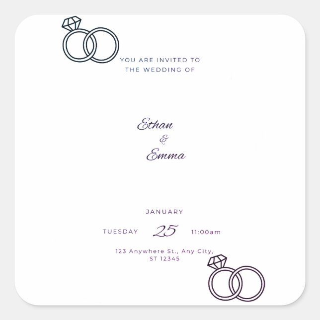Elegant Blue Floral Wedding Invitation Stickers (Front)