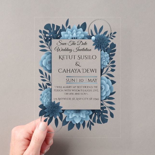  Elegant Blue Floral Wedding Invitation Template   (Insitu (Handheld))