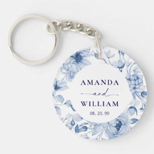 Elegant Blue Floral Wedding  Keychain