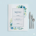 Elegant Blue Floral Wedding Menu Card<br><div class="desc">This elegant wedding menu features soft blue watercolor florals beautifully framing your courses, complemented by refined typography for a classic timeless wedding style. Designed with a delicate botanical frame artwork, this simple minimalist floral wedding menu card design brings a romantic botanical floral design element to your table setting. Ideal for...</div>